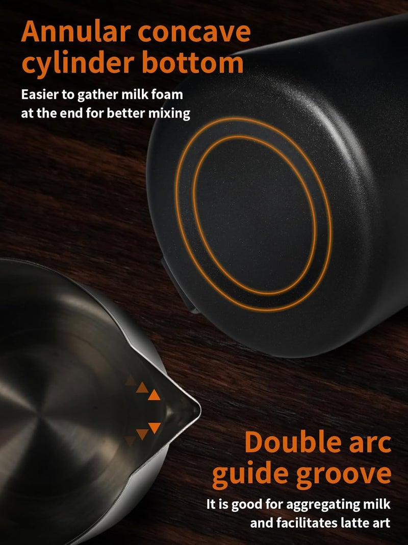 AOLION Milk Frother Cup Milk Frothing Pitcher, Stainless Steel Milk Steamer Cup for Espresso Machines, Barista Grade Latte Art Pitcher at home, Advanced Barista Approved Tools 15.2oz(450ml), Black - Image 3